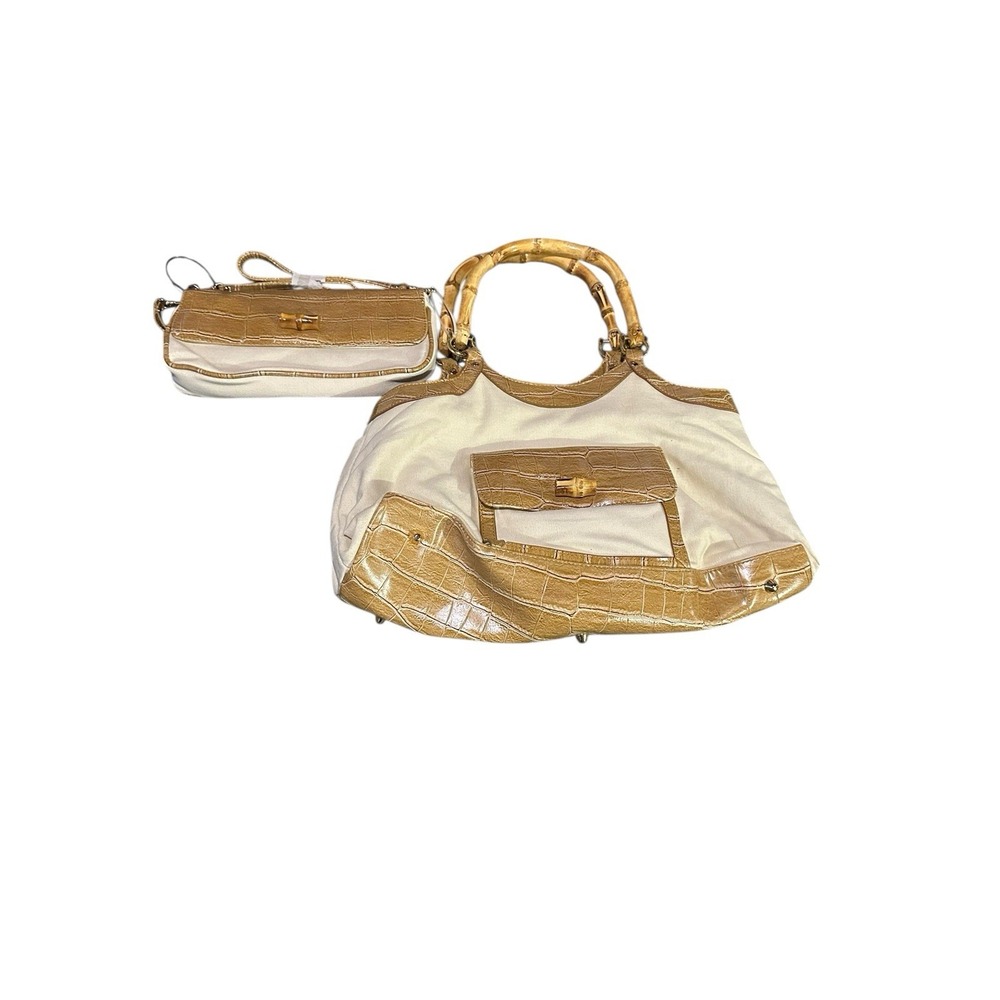 AVON new handbag purse with‎ small wristlet cream & tan handbag shoulder set